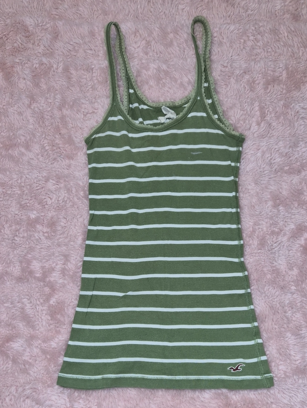 Hollister Green and White Striped Tank Camisole